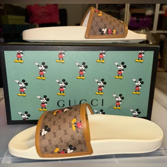 GUCCI DISNEY x MICKEY MOUSE SIGNATURE GG SANDALS SLIDES SZ 9 MEN SZ 11 US 41 IT - Picture 1 of 15
